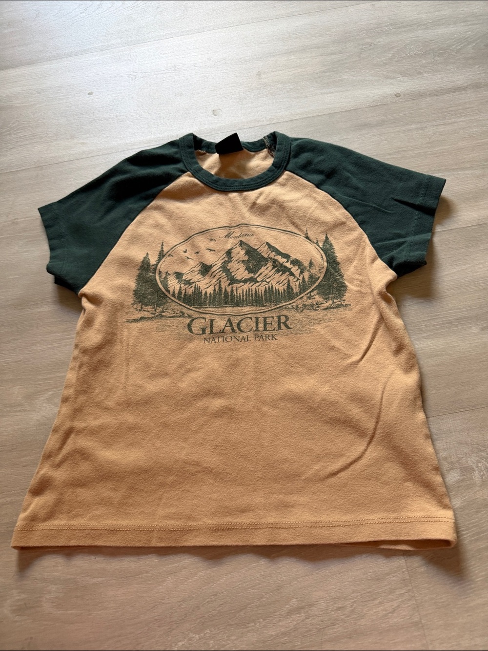 Urban Outfitters Raglan Tee - Tan and Green size medium